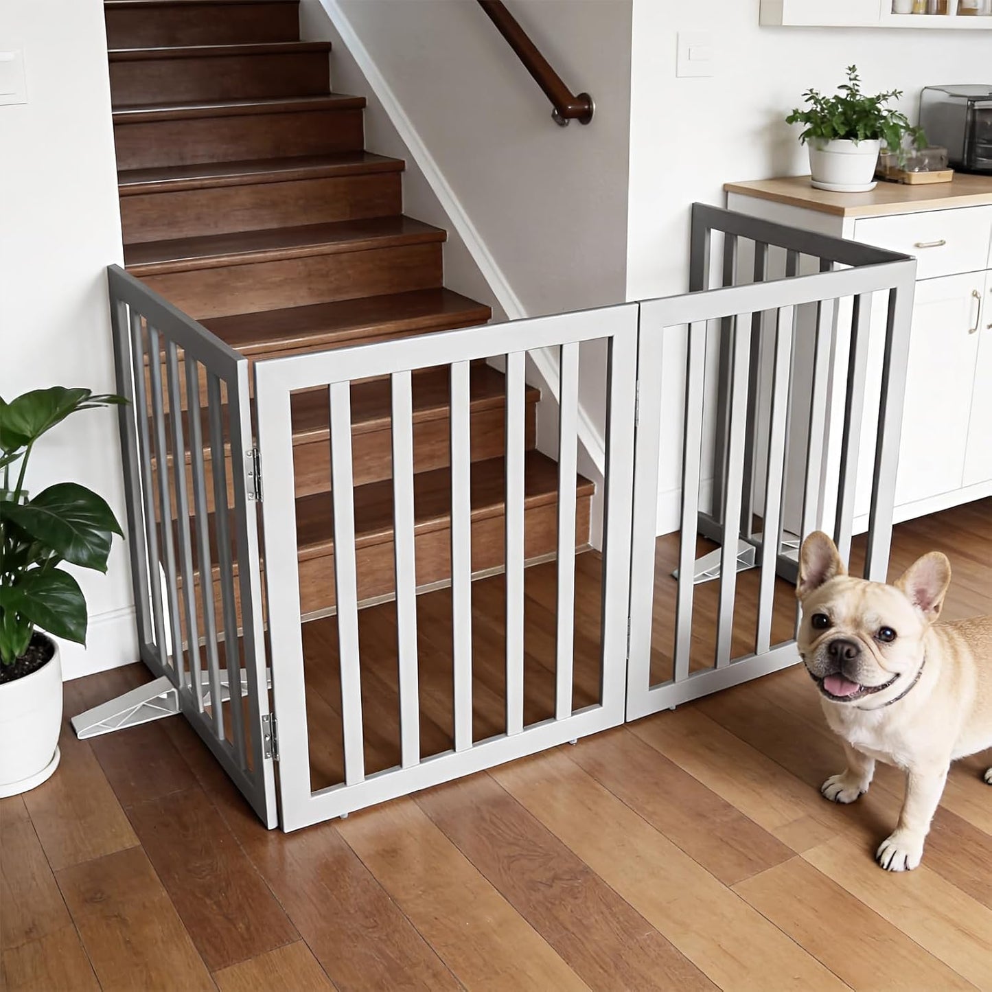 Dog Gate Indoor, Freestanding Dog Fence for The House, Doorways, Hallways,or Stairs,Pet Gate Foldable Wooden,Expandable 24" Height 3 Panels,White