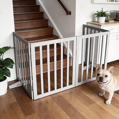 Dog Gate Indoor, Freestanding Dog Fence for The House, Doorways, Hallways,or Stairs,Pet Gate Foldable Wooden,Expandable 24" Height 3 Panels,White