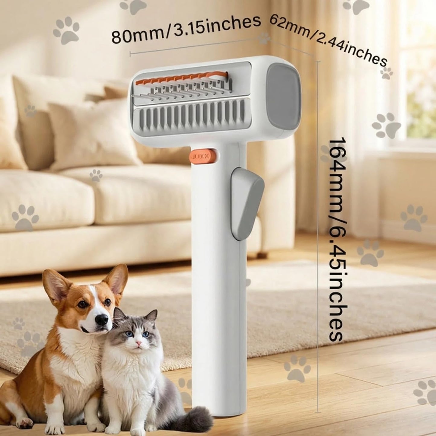 2-IN-1 Pet Self-Detangling & Grooming Comb, Professional Undercoat Rake & Dematting Brush for Dogs & Cats, Gentle on Long or Short Hair, Effortlessly Removes Mats, Tangles & Loose Fur (1PC)