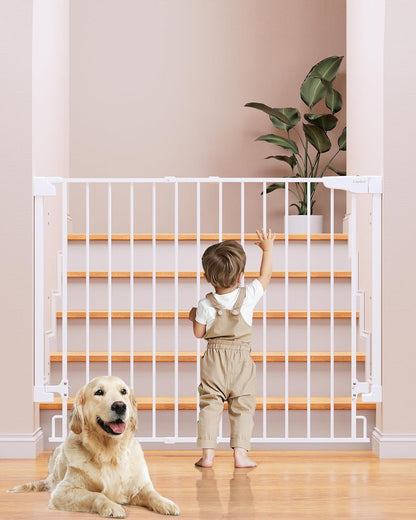 Cumbor 29.2–43" Baby Gate for Stairs, Hardware Mounted (Drill Required), Expandable No Bottom Bar Dog Gate, Auto Close Extra Wide Walk Thru, Pet & Toddler Proof Gate, Top & Bottom of Stairways(Black)