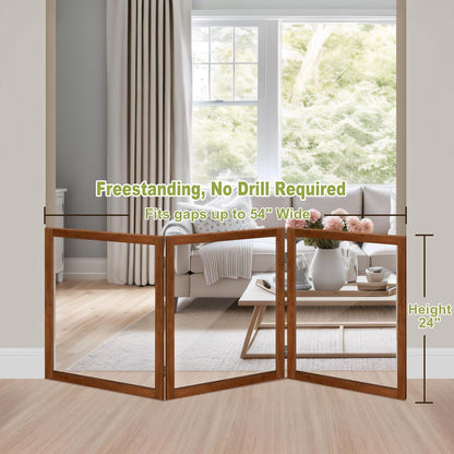 LZRS Clear Dog Gate for Indoor Use - Transparent Pet Fence with Solid Hardwood and Plastic Board, Stylish & Durable freestanding Pet Gate for Doorways, Stairs and Hallways-2 Panel Cherry