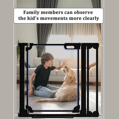 WAOWAO Clear Baby Gate for Stairs Modern Design Acrylic Auto Close Pet Gate, 29.52-37.79" Wide Safety Baby Gate for Doorways,White Clear Dog Gates Indoor, Hallways,Kitchen