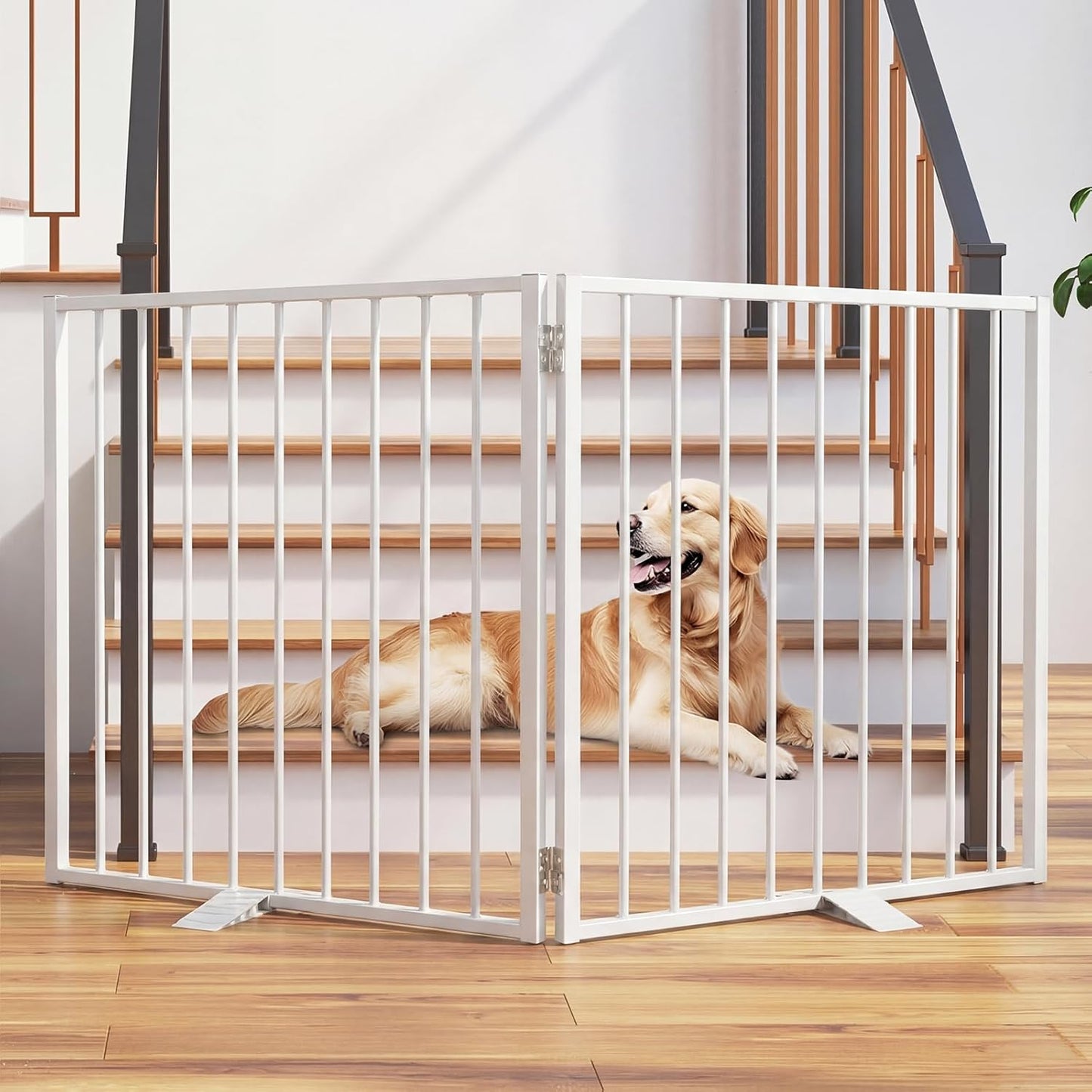 Snagle Paw Extra Wide Dog Gate,Free Standing Dog Fence with Door, Up to 104 Inch Wide Pet Gate with Support Feet for Stairs, Hallways, Doorways, Yard (Black, 4 Panels)