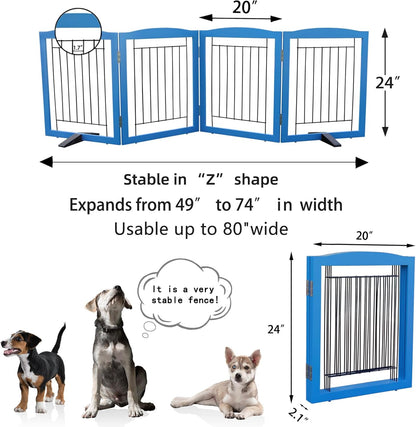 ZJSF Freestanding Dog Fence Indoor, Foldable Dog Gate for Doorways, Stairs or Hallways, Sturdy Wood Extra Wide Pet Gate with Support Feet for The House, White, 24 "Height-3 Panels
