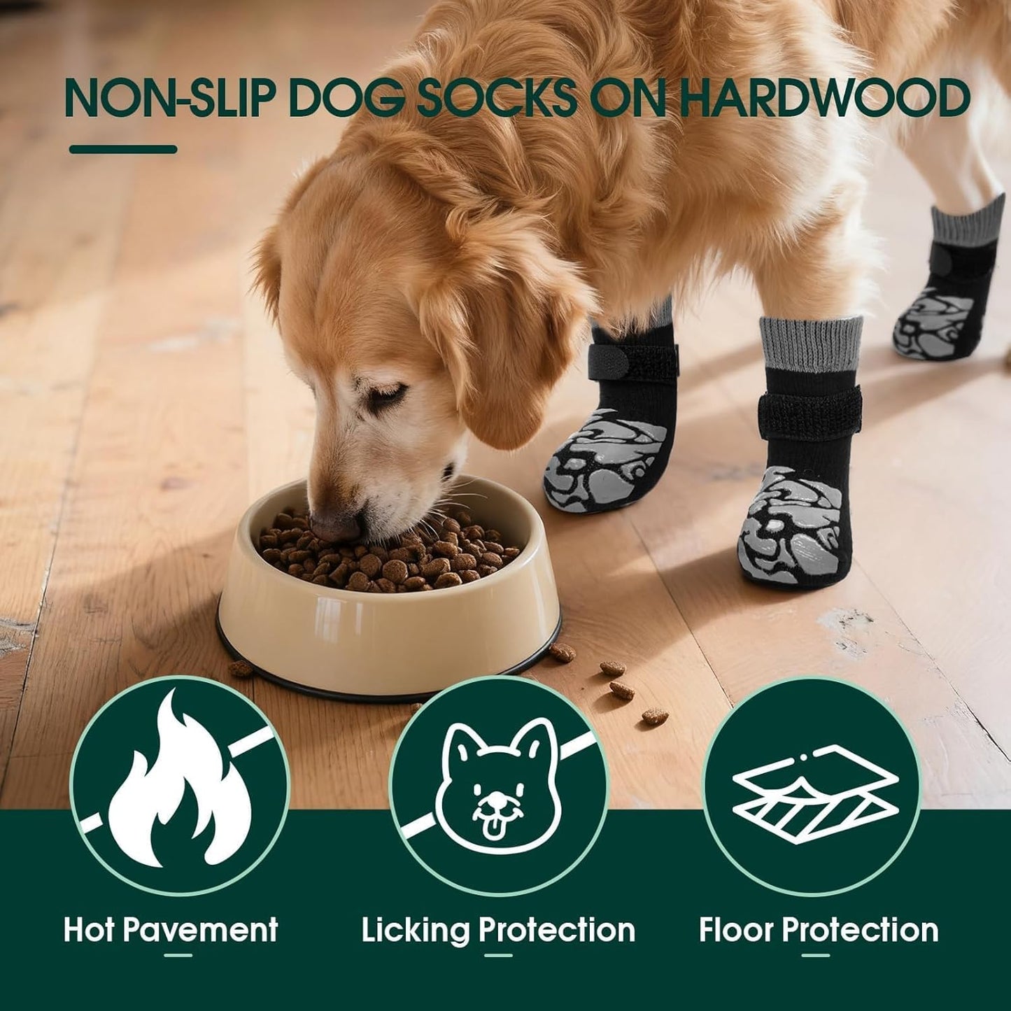 Kuoser Non-Slip Dog Socks, 2 Pairs Socks to Prevent Licking Paws, Paw Protectors for Hot Pavement, Hardwood Floors, Traction Control for Small, Medium, Large Dogs