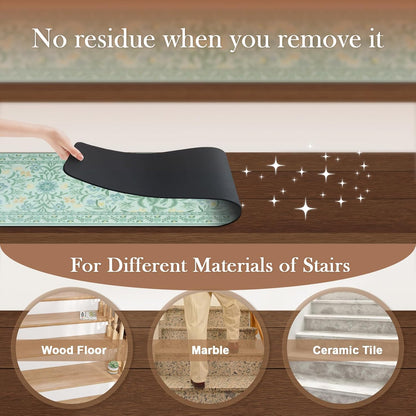 OJIA Floral Stair Treads Non-Slip Stair Runner for Wooden Steps Indoor 15PCS 30"x8" Carpet Stair Treads Stair Mats Staircase Step Treads for Kids, Elders and Dogs, Stair Covers, Black