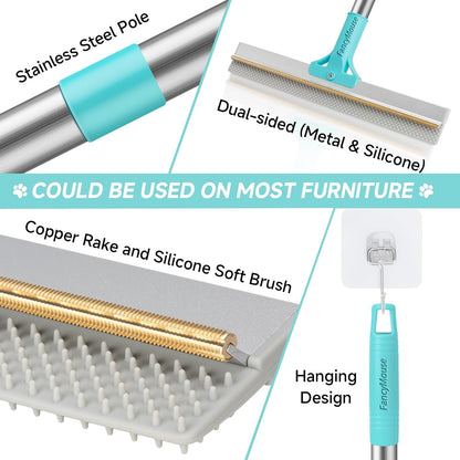 Carpet Rake for Pet Hair Removal Tool, Reusable Pet Hair Remover Broom, Dog&Cat Hair Remover Scraper Rake with 54” Adjustable Long Handle, 3 Pcs Carpet Brush Rake for Rugs, Mats, Couch, Furniture
