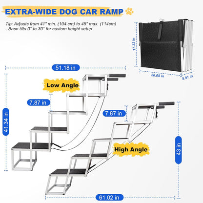 Deergym Dog Stairs for Large Dogs - 5 Step Wide 16in High 34in Foldable Dog Ramp for Car Non-Slip Surface Support up to 230lbs - Suitable for SUV,Truck, Sofas, Bed