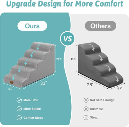 COZY KISS Dog Stairs for Small Dogs 15.7" H, 4-Step Sturdy Foam Dog Steps for Couch and Bed, Curved Pet Stairs for Puppy and Older Cat, Doggie Ladder with Washable Cover, 15.7x28.3x15.7 inch, Beige