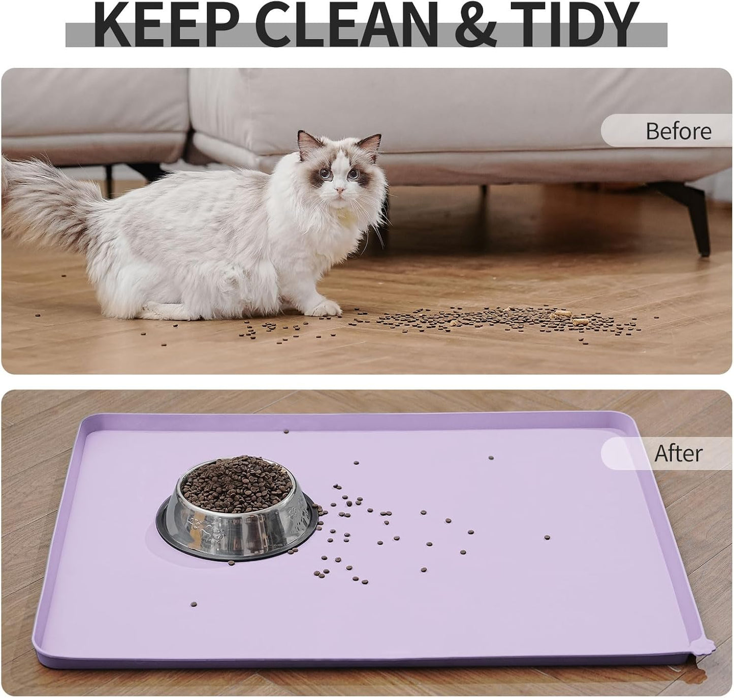 Reopet Waterproof Pet Feeding Mat, Non-Slip Silicone Placemats for Dog Cat Food and Water Bowl, High Raised Edges to Prevent Spills and Protect Floors