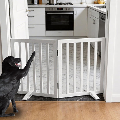 ZJSF Freestanding Indoor Dog Gate for House Foldable Wood Puppy Gate for Doorways Pet Gate for Stairs Extra Wide Pet Fence, Brown, 24" Height 3 Panels