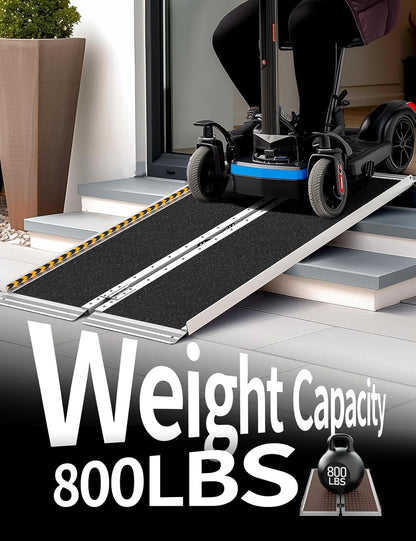 FACHNUO 2 Feet Portable Wheelchair Ramp, Non-Skid Aluminum Handicap Ramps with Handle, Folding Threshold Wheel Chair Ramp for Home Steps, Stairs, Entry, Doorways, Applicable Height 2-6 inches