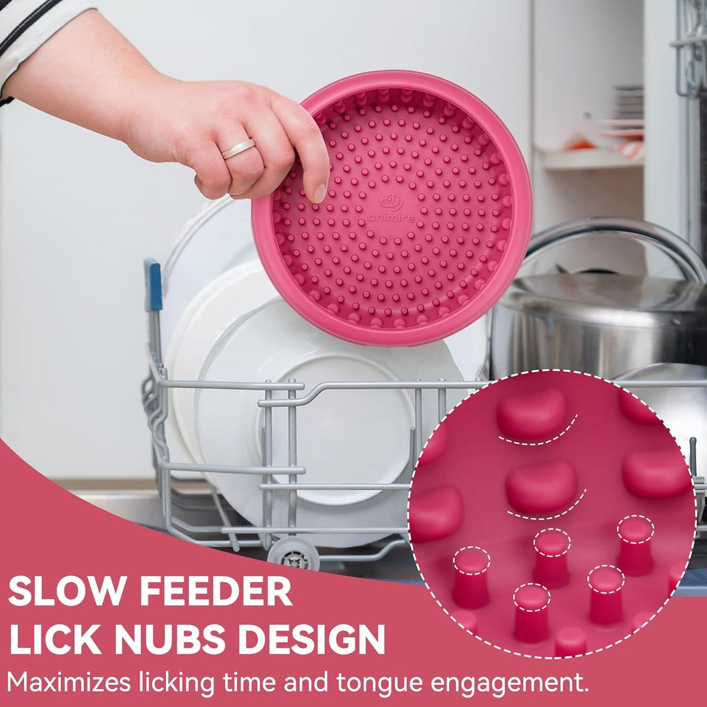 Dog Lick Bowl, Animire Freeze Lick Mat for Dogs, Non-Slip Slow Feeder Licking Bowl Enrichment Treat for Distraction Anxiety Relief, Food Grade Silicone, Dishwasher Safe(Pastel Purple,S)