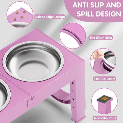 XIAZ Elevated Dog Bowls Large Breed Raised Dogs Bowl Stand Large/Medium Sized Dog Slow Feeder Dogs Bowls Food Water Stands 5 Heights Adjustable 9/11/12/14in Pet Feeder Dish Station