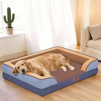 Comfort Expression Orthopedic Dog Bed for Extra Large Dogs 42x30 Inch, Waterproof Egg Crate Foam XL Pet Bed with Removable Bolsters, Dog Couch with Washable Cover & Non-Slip Bottom, Grey - Colors A