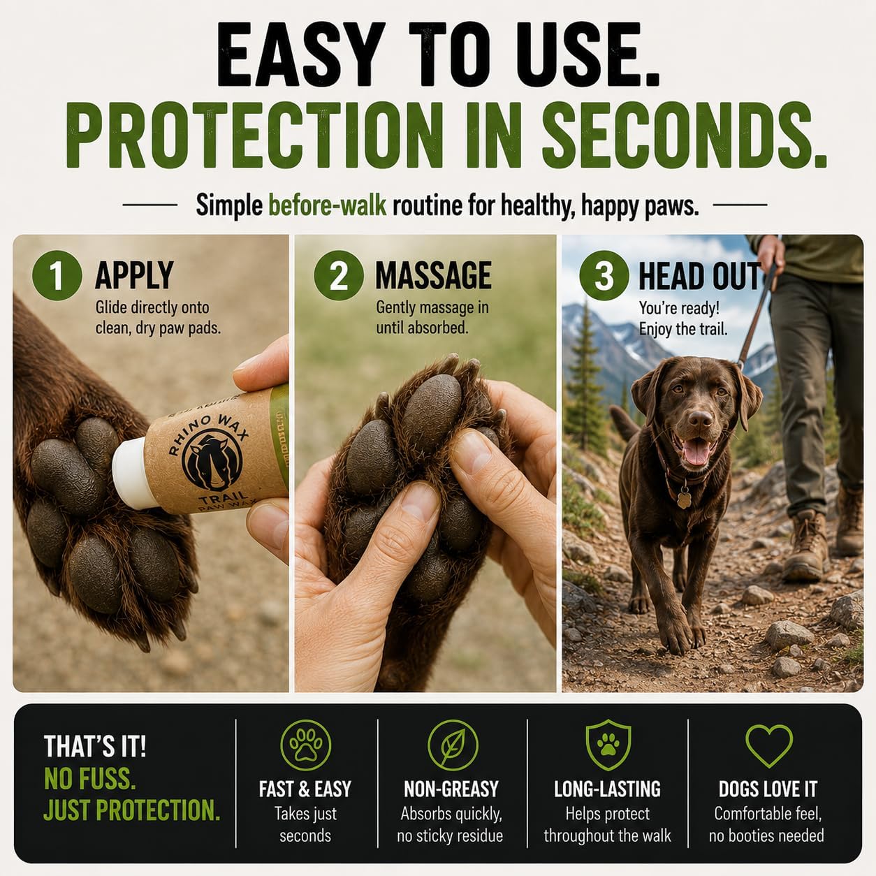Rhino Wax - Dog Paw Protector for Hot Pavement - Use Street Wax Before Taking Dogs on Asphalt - Balm Protects from Warm Surfaces Rocks Road Debris - Great for Dogs who Hate Dog Shoes for Hot Pavement