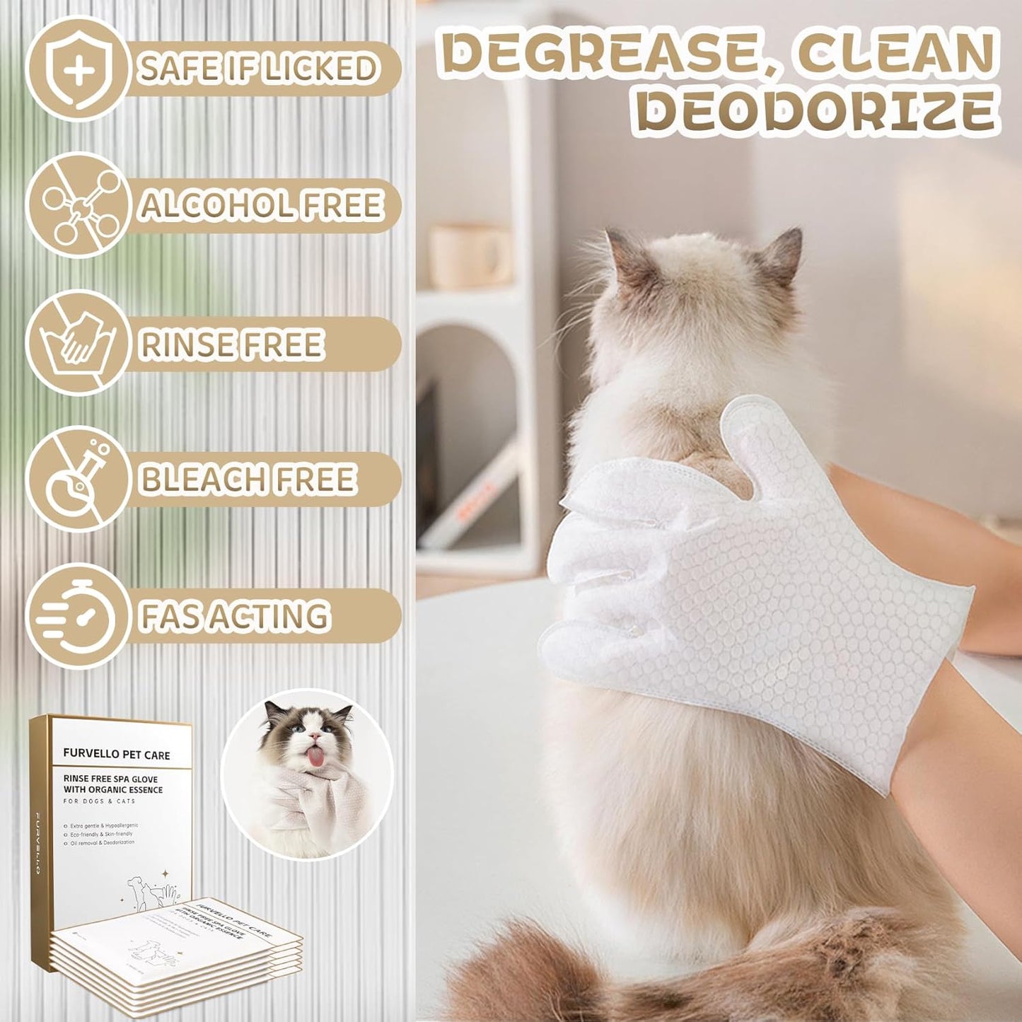 Pet Glove Wipes for Dogs and Cats 20 Count Dog Cleaning Wipes for Paws and Butt Waterless Dog Bath Wipes Hypoallergenic Fragrance Free with 10 Sealing Stickers and 5 Drying Towels