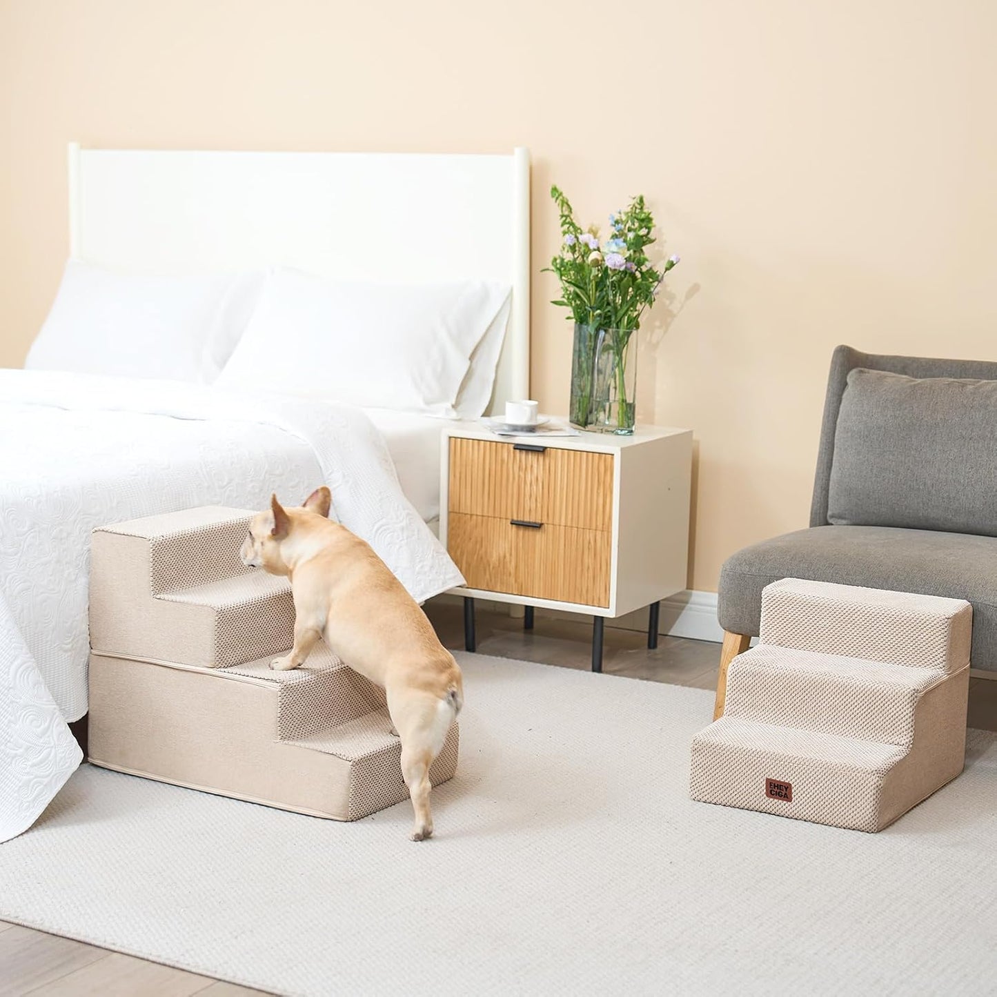 EHEYCIGA Dog Stairs for High Bed 22.5" H, 5-Step Dog Steps for Bed, Pet Steps for Small Dogs and Cats, Non-Slip Balanced Pet Ramp Indoor, Grey