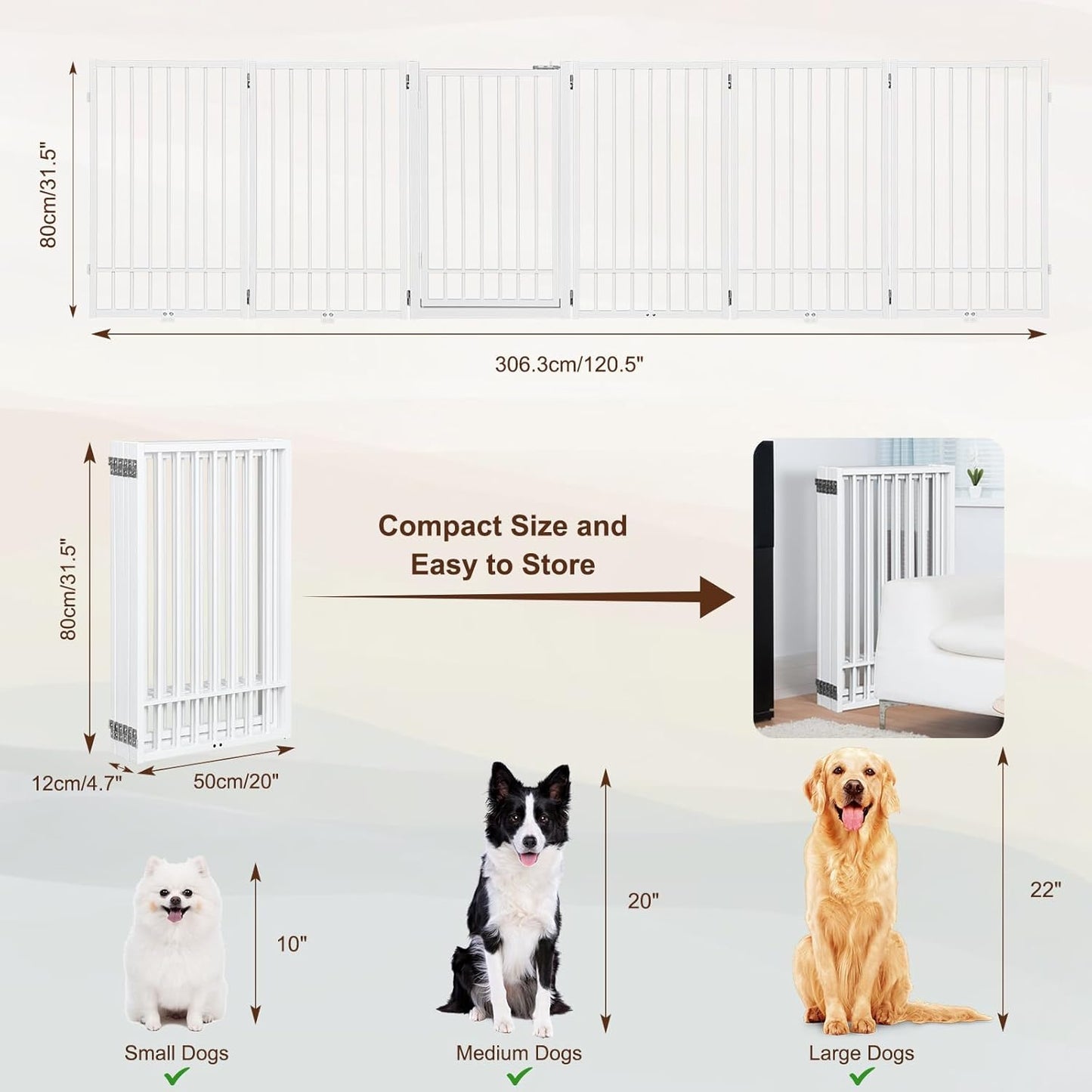 Metal Freestanding Dog Gate with Door, Extra Wide 81", 31" Height Foldable Dog Gates for Doorways, Tall Pet Fence Indoor Pet Gates, 4 Panels Pet Barrier for Stairs Hallways, Black