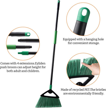 Eyliden Broom, Angle Broom with 57" Long Handle, PET Bristles - Fit Heavy-Duty Cleaning, Also Works Well Fine Dust - Commercial Outdoor Indoor Sweeper for Courtyard Sidewalk Deck Kitchen Lobby, Black