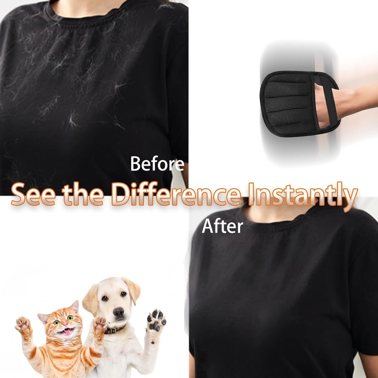 Pet Hair Removal Glove for Dogs and Cats, 2PCS Upgrade Reusable Electrostatic Gloves for Deshedding, Washable Cat Grooming Brush Five-Finger Magic Gloves for Clothing Carpet Sofa Car Seat