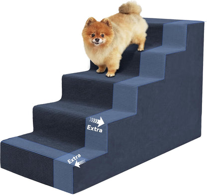 Niubya Dog Stairs for Small Dogs and Cats,18'H Non-Slip Bottom Pet Steps for High Beds and Couch,Extra Wide High-Density Foam Pet Stairs Grey,4 Steps