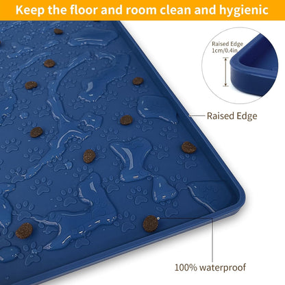 Ptlom Pet Placemat for Dog and Cat, Mat for Prevent Food and Water Overflow, Suitable for Small, Medium and Big Pet, 18" 12", Grey, Silicone