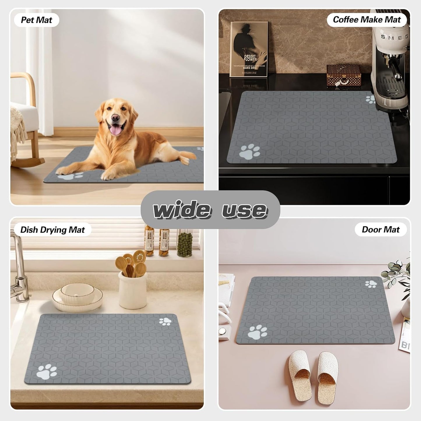 Le courant Dog Cat Feeding Mat,Water Absorbent, Non Slip Placemat for Pets Bowl and Water,100% Waterproof Feeding Mats for Multiple Breeds.Grey.Bone Printing