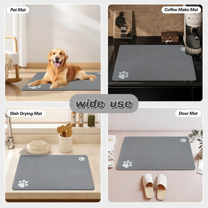 Le courant Dog Cat Feeding Mat,Water Absorbent, Non Slip Placemat for Pets Bowl and Water,100% Waterproof Feeding Mats for Multiple Breeds.Grey.Bone Printing