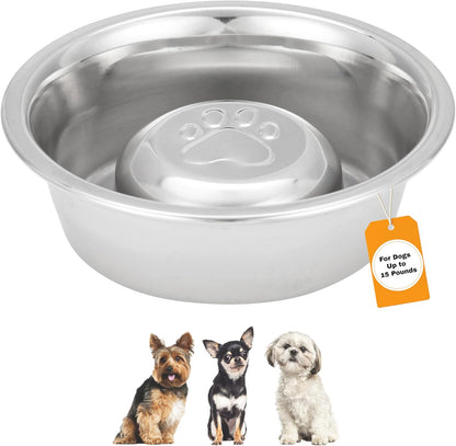 Neater Pet Brands Stainless Steel Slow Feed Dog Bowl for Fast Eating Large Breed, Metal Slow Feeder Dog Bowl Fits in Large Neater Feeders, for Puppy or Dogs (>40 lbs), 3 Cup Food Capacity