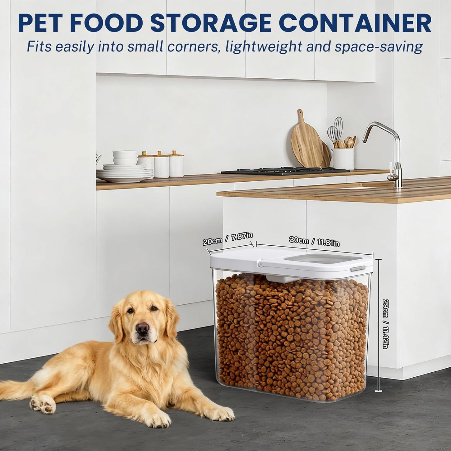 6 lbs Airtight Dog Cat Food Storage Container and Dog Treat Containers BPA-Free, PET Clear Stackable Pet Storage Bin, 1-Cup Scoop, 1-Sponge cleaning brush, Pop Top, With handle, Easy Mobility-Medium