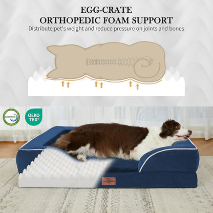 Comfort Expression Orthopedic Dog Bed for Extra Large Dogs 42x30 Inch, Waterproof Egg Crate Foam XL Pet Bed with Removable Bolsters, Dog Couch with Washable Cover & Non-Slip Bottom, Grey - Colors B
