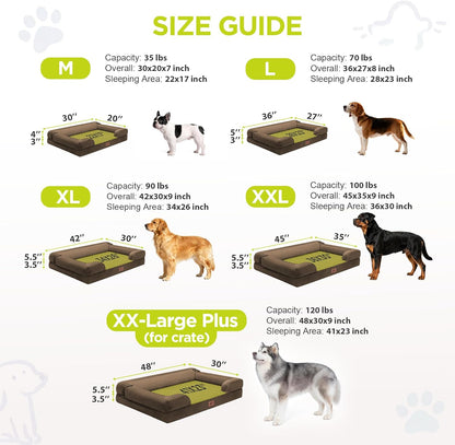 Extra Large Dog Bed, Orthopedic XL Washable Memory Foam Bed for Big Dogs Waterproof Pet Couch Sofa Bolster with Removable Cover, Non-Slip Bottom, Tennis Ball Toy, 42x30