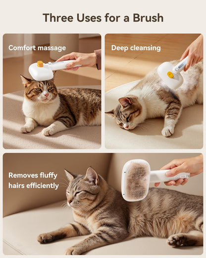 ROJECO 3-in-1 Pet Steam Brush for Cats&Dogs - Detangling Comb with Adjustable Mist, Handheld Deshedding Grooming Tool for Long/Short Hair, Massage Brush & Shedding Control Gift,Cordless,Pink