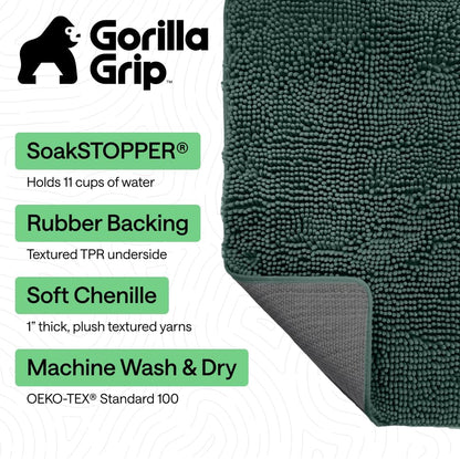 GORILLA GRIP SoakSTOPPER Dog Door Mat, 30x20 Machine Washable Rug Absorbent Doormat Captures Moisture Mud Dirt, Quick Dry Soft Chenille Entryway Rugs Indoor Entrance Mats for Dog Paws, Paw Grey