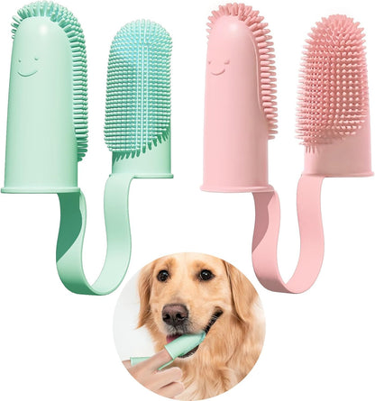 2 Pack Dog Toothbrush, 135ºSurround Bristles for Easy Teeth Cleaning, Double-Finger Toothbrush Dental Care for Puppies, Cats and Medium Pets