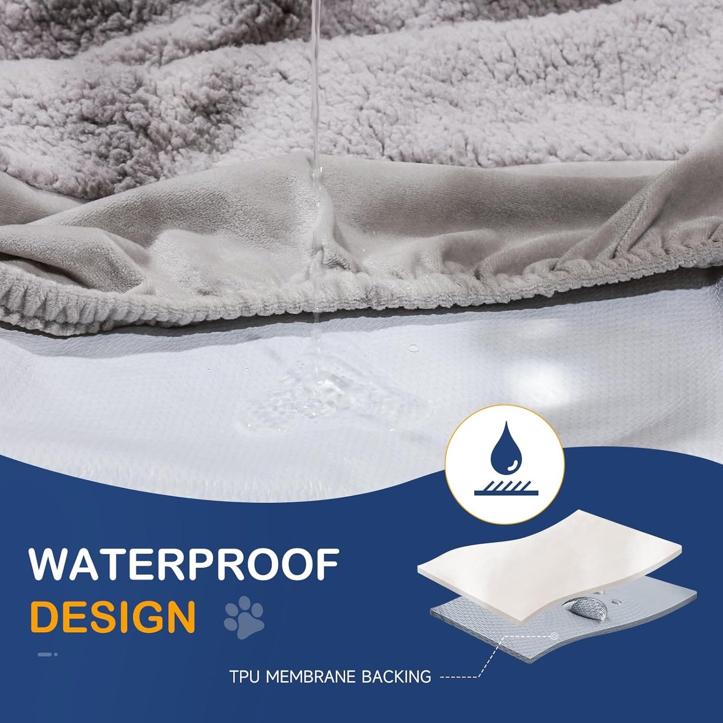 Sunsleek Dog Bed Covers Replacement Washable, Waterproof Dog Sofa Cover Ultra Soft Plush, Quilted, Pet Bed Cover for Cat, Cover Only (Grey, 35.0" L x 23.0" W x 6.5" Th)