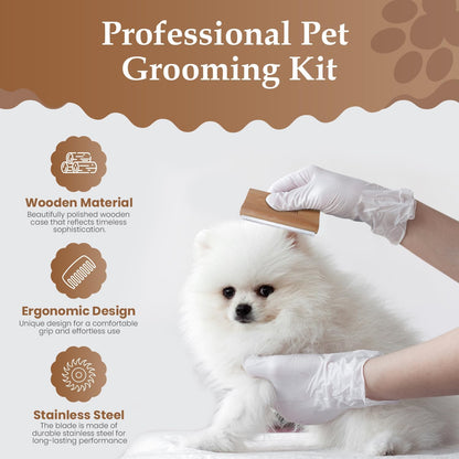 Deshedding Brush for Dogs, Cats & Horse| Pet Grooming Brush | Removes Loose Fur, Dirt & Hair | Detangle | Undercoat | Nature wood color | Reduces Shedding by 95%