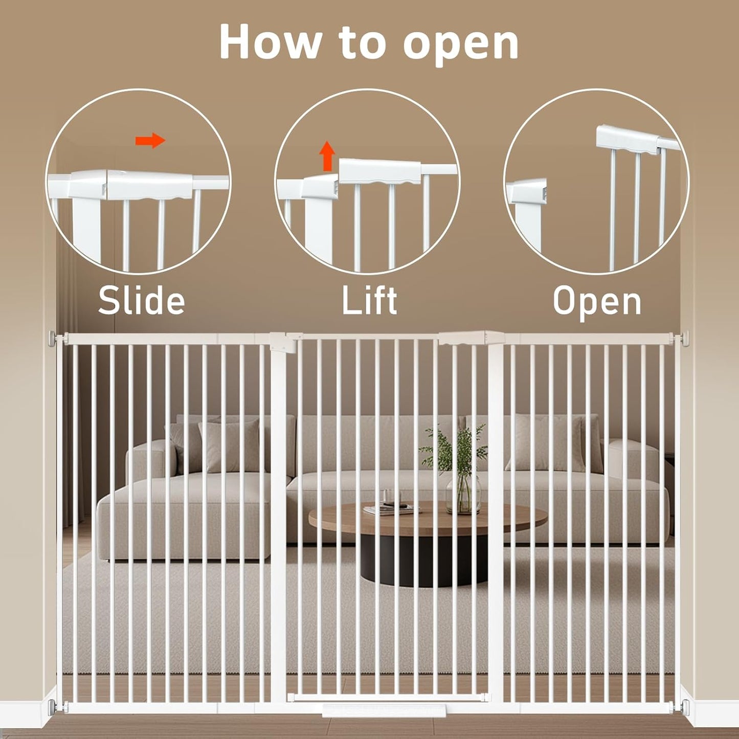 WAOWAO 40.55" Extra Tall 1.37" Ultra Narrow Spacing 53.74-61.61" Extra Wide Dogs Pets Baby Gate Safety Indoor Puppy Pressure Mounted Gate No Drill Black Metal for Stairs,Doorways,Kitchen,Hallway