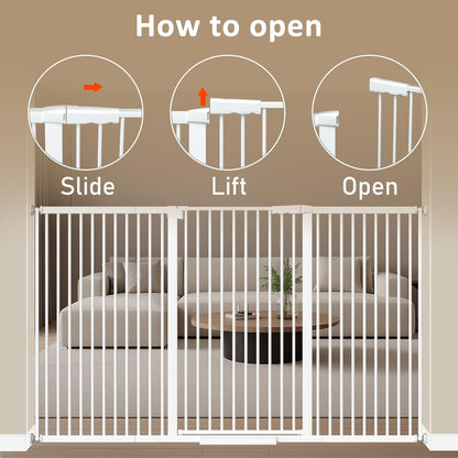 WAOWAO 40.55" Extra Tall 1.37" Ultra Narrow Spacing 53.74-61.61" Extra Wide Dogs Pets Baby Gate Safety Indoor Puppy Pressure Mounted Gate No Drill Black Metal for Stairs,Doorways,Kitchen,Hallway