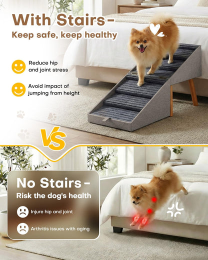 Dog Ramp for Bed & Couch, Dog Stairs 21.06 inches High for Large/Medium/Small Doggie, Foldable 2 in 1 Wooden Pet Steps for Puppy Older and Injured Dogs, Split Ottoman Design, No-Slip Surface