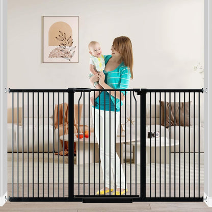 Fairy Baby 40.5" Extra Tall Baby Gate for Stairs, Fits Openings of 40.6" to 54.7" Wide, Extra Wide Dog Gate Indoor, Pressure Mounted Walk Thru Swing Auto Close Metal Puppy Barrier for Doorway, Black