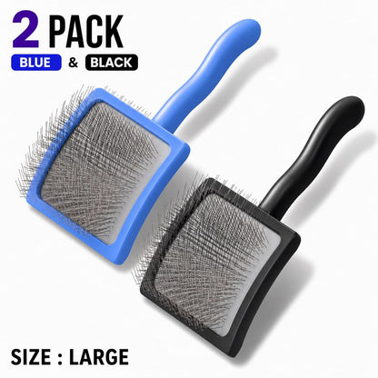 3PCS Slicker Brush for Dogs Set, 2 Professional Dog Grooming Brushes with 1 Stainless Steel Comb for Goldendoodles, Poodles & Labradoodles, Removes Mats, Knots & Loose Hair (Large, Blue&Blue)