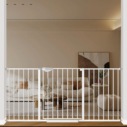 WAOWAO Triple Lock 49.21-66.54" Baby Gate Extra Wide Pressure Mounted Walk Through Swing Auto Close Safety Black Metal Dog Pet Puppy for Stairs,Doorways,Kitchen