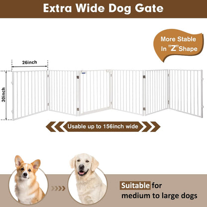 104" Extra Wide Dog Gate, Heavy Duty Metal Freestanding Dog Gate with Door for Indoor & Outdoor, Foldable Pet Fence for Doorways,House,Porch,Deck,Yard,Stairs, Auto Close(4 Panels,Black)