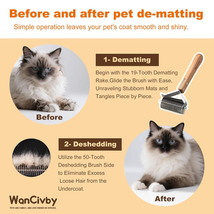 Undercoat Rake Pet Brush with Square Handle, Premium Dematting Comb & Cat Dog Shedding Tool, Efficient Grooming Brush for Detangling Mats & Loose Fur, Ideal for Large Medium Small Dogs and Cats