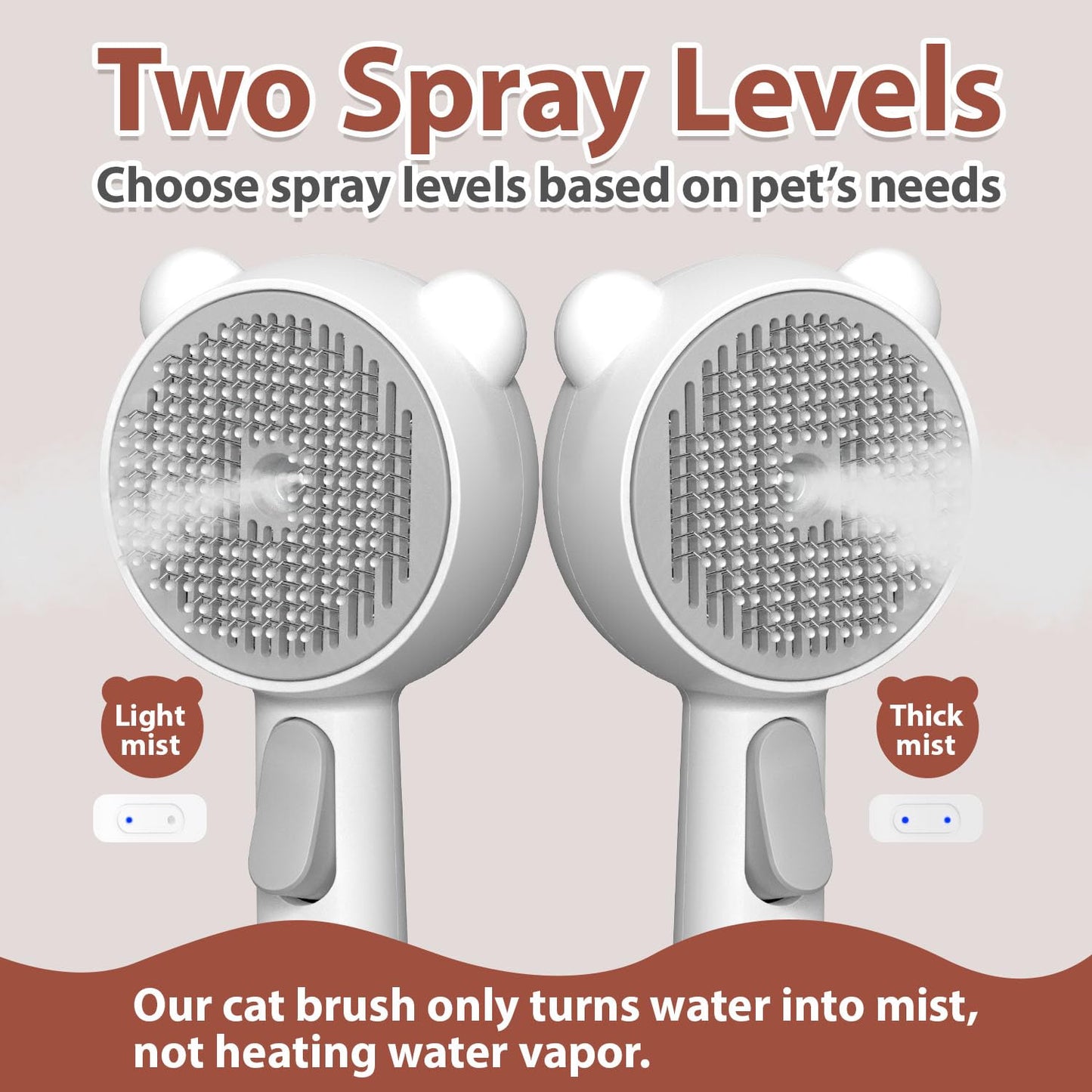 Double-Sided Pet Deshedding Dematting Comb & Steam Brush with 2 Spray Levels, Extra-Wide Detangling Undercoat Rake for Long-Hair Dogs & Cats Matted Fur, Knots, Rechargeable Grooming & Massage Tool