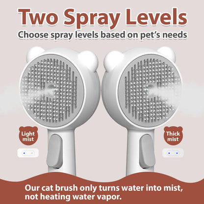Double-Sided Pet Deshedding Dematting Comb & Steam Brush with 2 Spray Levels, Extra-Wide Detangling Undercoat Rake for Long-Hair Dogs & Cats Matted Fur, Knots, Rechargeable Grooming & Massage Tool