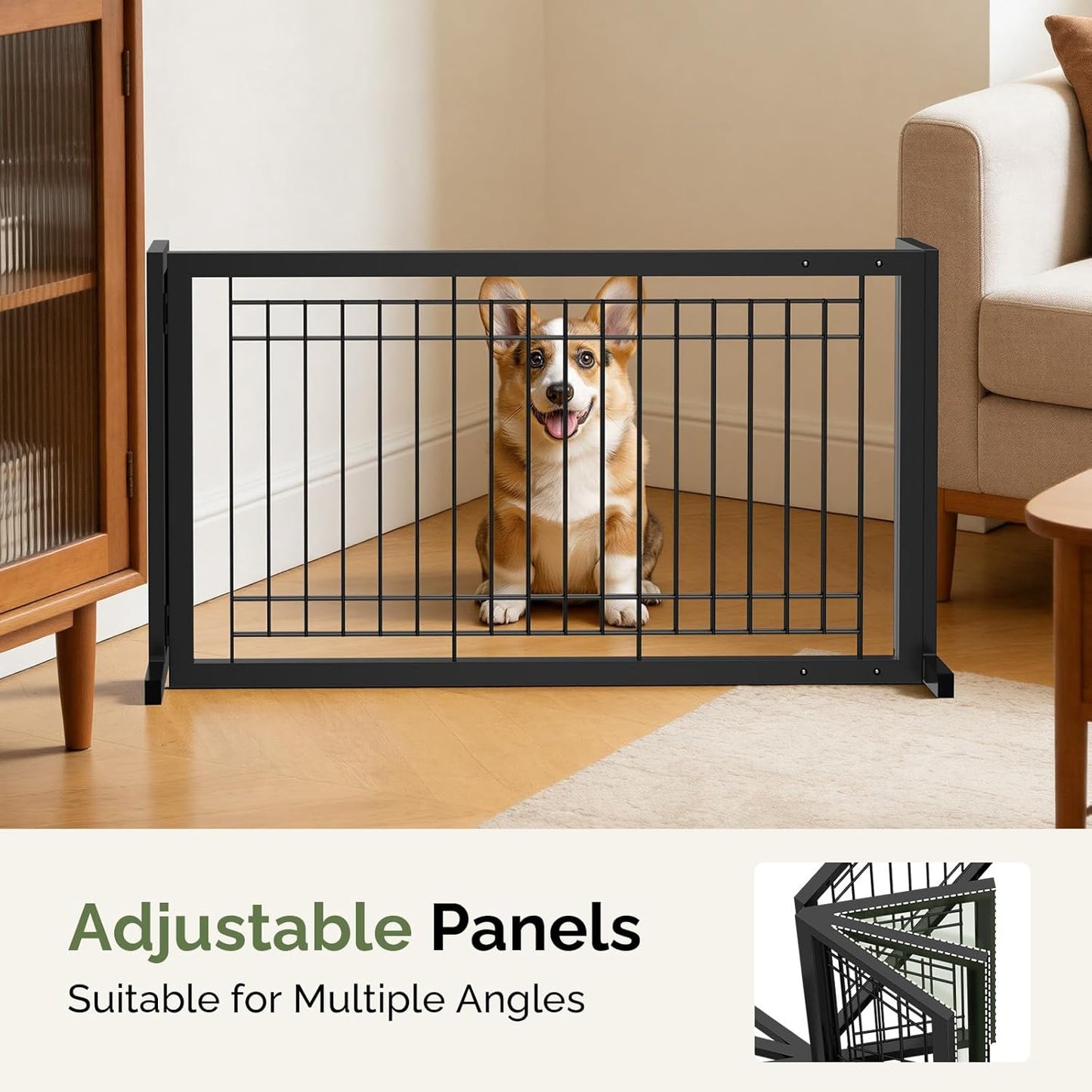 Outvita Freestanding Dog Gate, 24" H Foldable Wooden Pet Barrier Fence,3-Panel Pet Fence with Support Feet for Stairs，Hallways,Doorways, Walnut