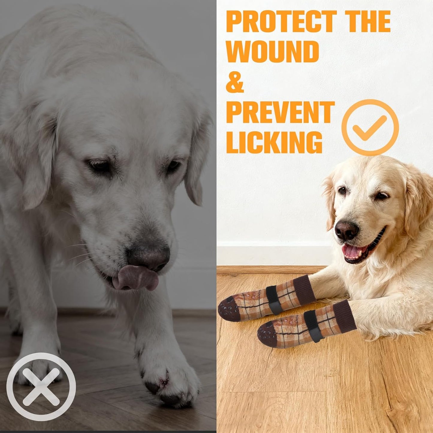 EXPAWLORER Dog Socks for Hardwood Floors, Dog Booties for Winter, Dog Boots & Paw Protectors Pavement to Prevent Licking, Anti Slip Dogs Shoes for Small Medium Large Senior Dogs,Khaki L